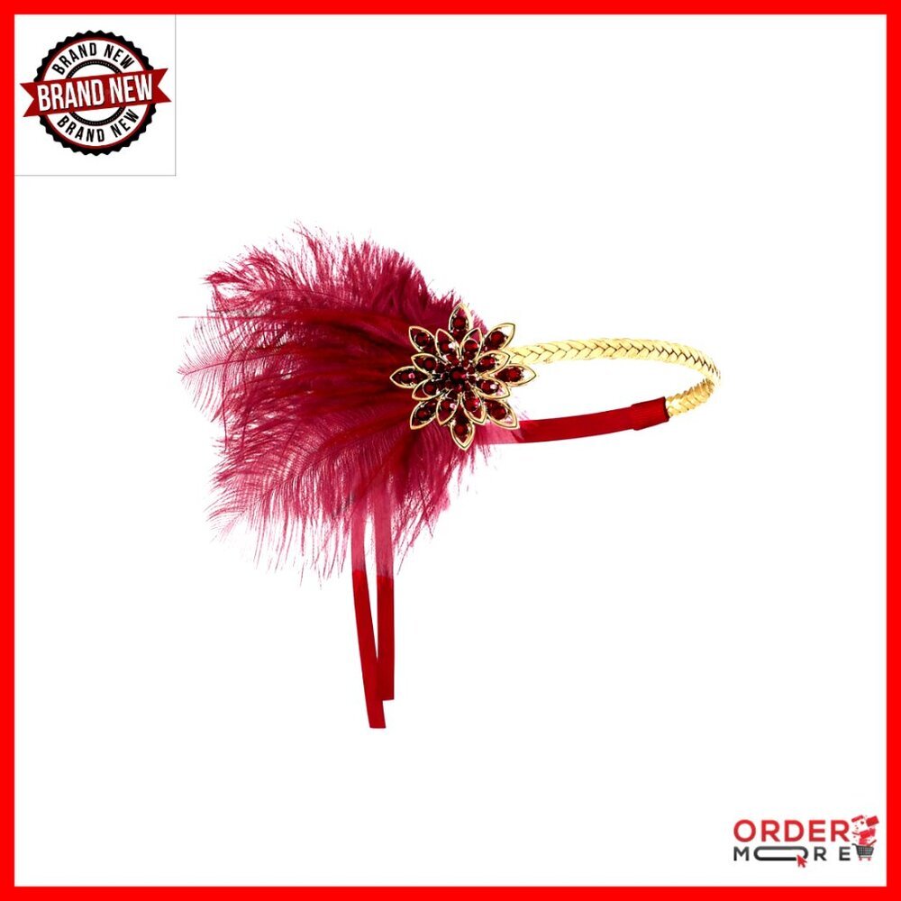 Flapper Headband with Ostrich Feathers and Crystal Beads for Gatsby Party